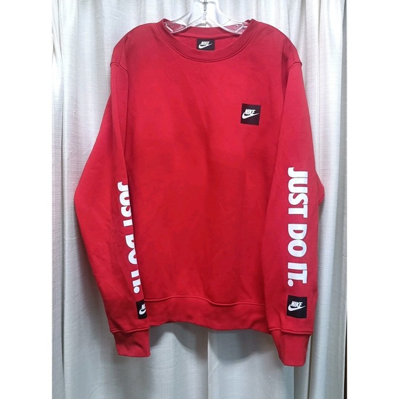 Nike Men's L Red Just Do It Pullover Crewneck Long Sleeve Sweatshirt - Picture 1 of 6